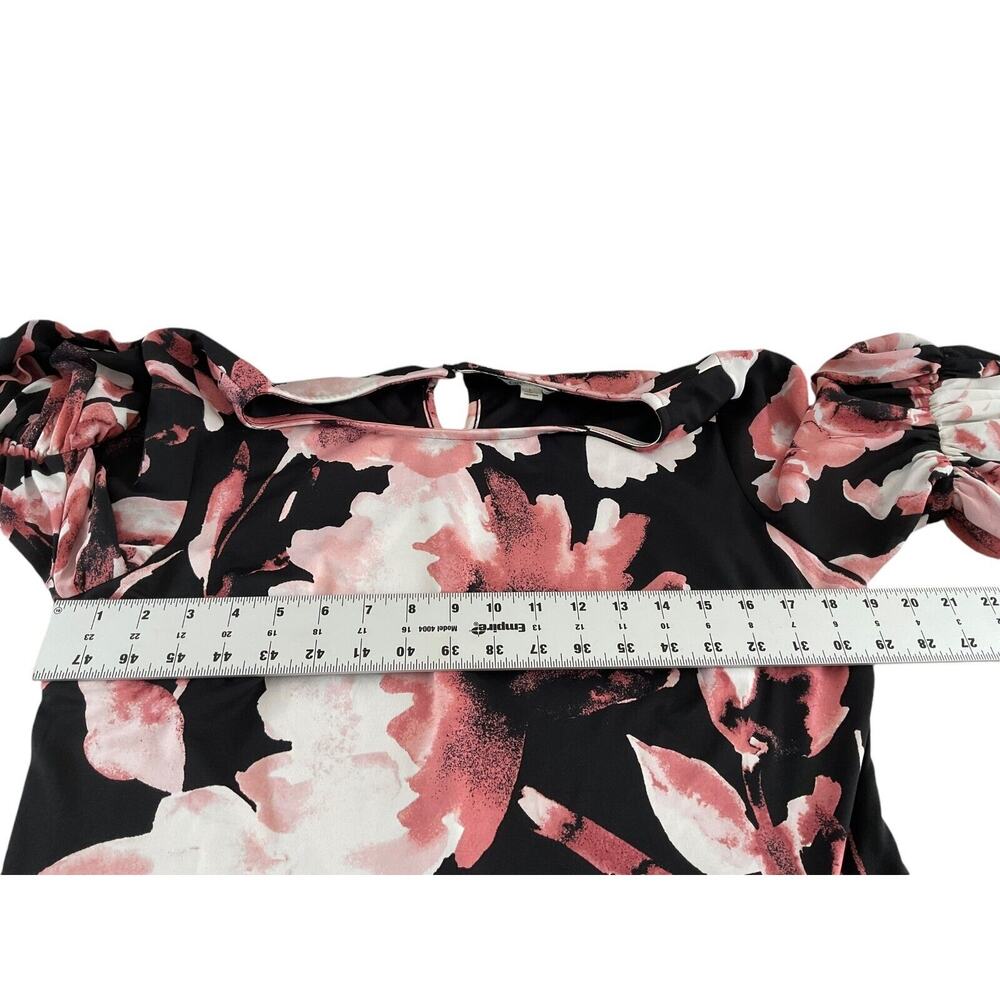 Cato L Black Pink Floral Puff Sleeve Dress Polyester Spandex Keyhole Back - Picture 4 of 13